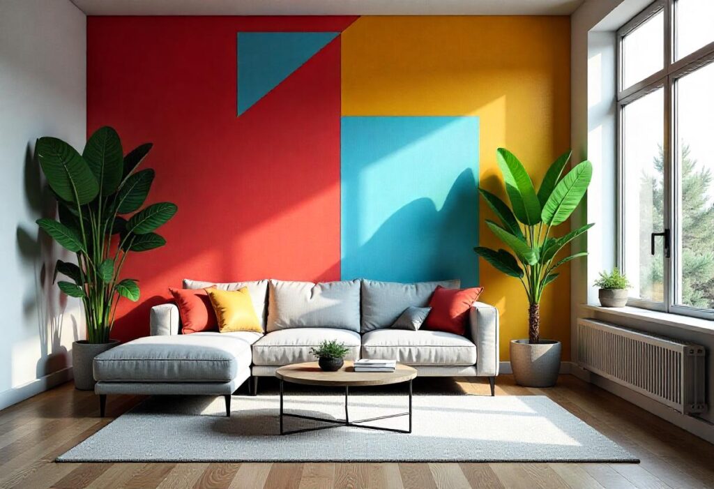 Bold and Vibrant Color Accents Living Room Wall Design